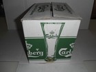  orgn Box  Carlsberg Crown Gold Rim Pilsner Flute 16 Oz Pint Vintage Beer Glass 