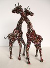 Hand Beaded Giraffe Sculpture Set 2 African Folk Art Wire   Seed Bead Figurines