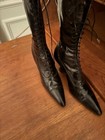 Boots Victorian Edwardian Antique Womans Black Leather High Top Lace Up Shoes