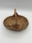 Antique Primitive Handmade Woven Oak Splint Egg Gathering Buttocks Basket Handle
