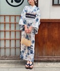 Japanese Yukata Set Women Kimono Summer  Floral  Blue White Navy Obi Belt