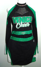 Venice Cheer 2 Pc Cheerleader Uniform Black Green Rhinestones Crop Top Skirt-m