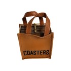Vintage Wooden   Cork Coaster Set  coasters  Faux Leather Tote Storage   6 