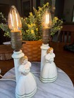 Pair Of Vintage Ceramic Lamps   1940 s Victorian Ladies W  Bouquets  Great Cond 