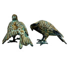 Pair Of Iron Cast With Bronze Patina Finish Metal Pigeons Doves-exquisite  Vtg