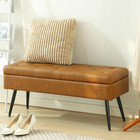 Storage Ottoman Bench  40  Faux Leather Tufted Entryway Bench  Long Ottoman With