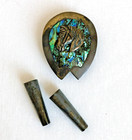 Vintage Sterling Silver Abalone Horse Head Bolo Slide And Tips Signed Mexico