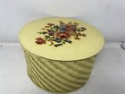 Harvey Yellow Wicker   Wood Round Floral Decal Sewing Basket Box W  Vtg Items