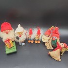  7  Vtg Swedish Christmas Tomte Elf Gnome Wooden Figurines Folk Art Ornaments