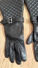 Burberry Womens Black Leather Quilted Long Gauntlet Gloves Buckle Size 7 5