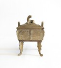 Vintage Chinese Brass Incense Burner Censer Republic Shishi Lion Tripod Box 6 