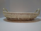 Vintage White Wicker Basket W handles Low 16  Willow Wicker