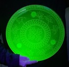 Uranium Glass 12    Vaseline 3 Footed  Serving Cake Platter Tray Plate Aqua Teal