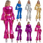 Us Yizyif Women Retro 70s Disco Costume Shiny Flares Long Sleeve Romper Clubwear