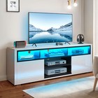 High Gloss Tv Stand Cabinet Unit With Led Lights For 75  Tv Entertainment Center