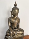 Antique Burmese Bronze Buddha Statue Shan Myanmar Seated Bhumisparsha Figure