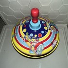 Vintage Schylling Metal Tin Spinning Top Toy With Circus Clowns   Animals