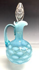 Fenton Blue Opalescent Glass Coin Dot Cruet Pitcher 5 5  Tall With Stopper
