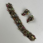 Vtg Coro Rhinestone Bracelet Earrings Parure Set Bright Multi Colors Elegant