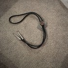 Vintage Banded Agate Silver Tone Arrowhead Western Bolo Tie Gold And Black       