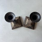 Antique Athens Cast Iron Brass Twisted Candlesticks Press Steel  Set Of Two