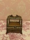 Antique Ormolu Beveled Glass Jewelry Box Casket Cherubs Doves Gold Gilt