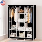 Portable Large Canvas Wardrobe With Hanging Rail Shelving Fabric Cloth Cupboard