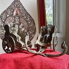 Pair Rare Antique Vintage Brass King Chariot Old Hand Crafted Fine Engraved X2
