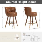 Counter Height Bar Stools Set Of 2 Swivel 24  Pu Leather Wood Legs Gold Footrest