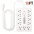10 Ft Flat Plug Surge Protector Power Strip 11 Multiple Ac Outlets With 4 Usb 2c