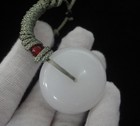 Fine Chinese Natural White Jade Ring Shape Pendant With Cord