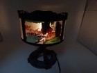 Antique Curved Glass Reverse Painted Ornate Cast Metal Table Lamp Works Art Deco