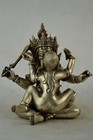 Collectable Decorated Old Handwork Tibet Silver Carved Buddha Make Love Statue