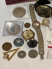 Vintage Junk Drawer Lot Coins Watches Jewelry Glass Pendant Tokens Photos   10