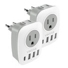2 Pack European Travel Plug Adapter  6-in-1 Power Converter With Usb C   3 Usb P