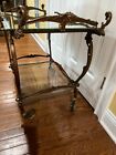 Antique Brass Bar Cart With Mercury Glass Tray On Casters