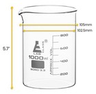 Eisco Labs 1000ml Beakers  Low Form - Borosilicate Glass - 6 Pack