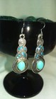 Elegant Turquoise   Crystals On Silver Drop Style Dangle Earrings In Gift Box