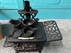 New Vtg Crescent Miniature Cast Iron Toy Stove 14 Pc Greychaft Reproduction