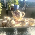 Vintage Childrens Tea Set Hand Painted Pot Cups Saucers Cream Server Sugar Bowl