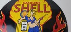 Vintage Shell Gasoline Sign - Gas Station Attendant Fill Up Pump Porcelain Sign