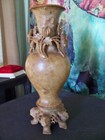 Heavy Vintage Large Chinese Soapstone Carved Statue Vase Big 11 5  Floral Footed
