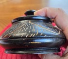 Wooden Trinket Box Hand Carved Turned Lid Round Vintage 4   
