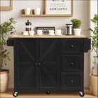 Kitchen Island Cart Storage Cabinet With 3 Drawers  Lockable Wheels  Black