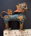 Vtg Foo Dog Incense Burner Turquoise Coral Brass  Snuff Bottle Tibetan Fast Ship