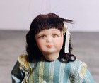 Vtg 4  Dollhouse Girl Miniature Figurine Porcelain Dark Curly Hair Victorian