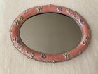 Enameled Framed Vanity Mirror Tray- Crystals  Flowers   Silver Tone Edges
