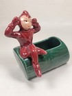 Vintage Maroon Lady Elf Pixie Seated On 5  Log Planter  Gilner  Hands On Ears 