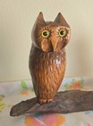 Vintage Wooden Owl Figurines Carved Sculpture 2 Owls On Branch