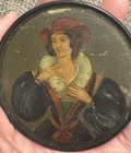 Antique Miniature Portrait Antique Paper Mache Snuff Box Lid Only Of Lady